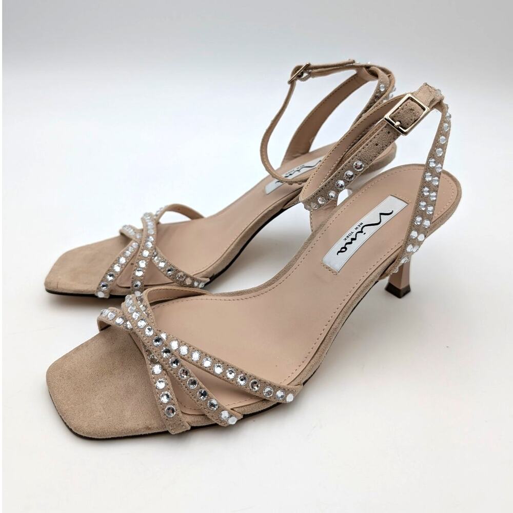 Nina Laura Ankle Strap Heel Sandals Open Toe Women's Tan Size US7.5M EU37.5